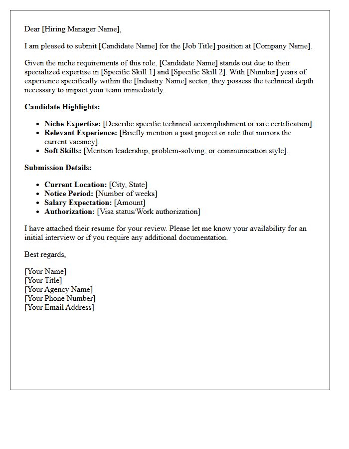 Direct Placement Niche Skillset Candidate Submittal Letter