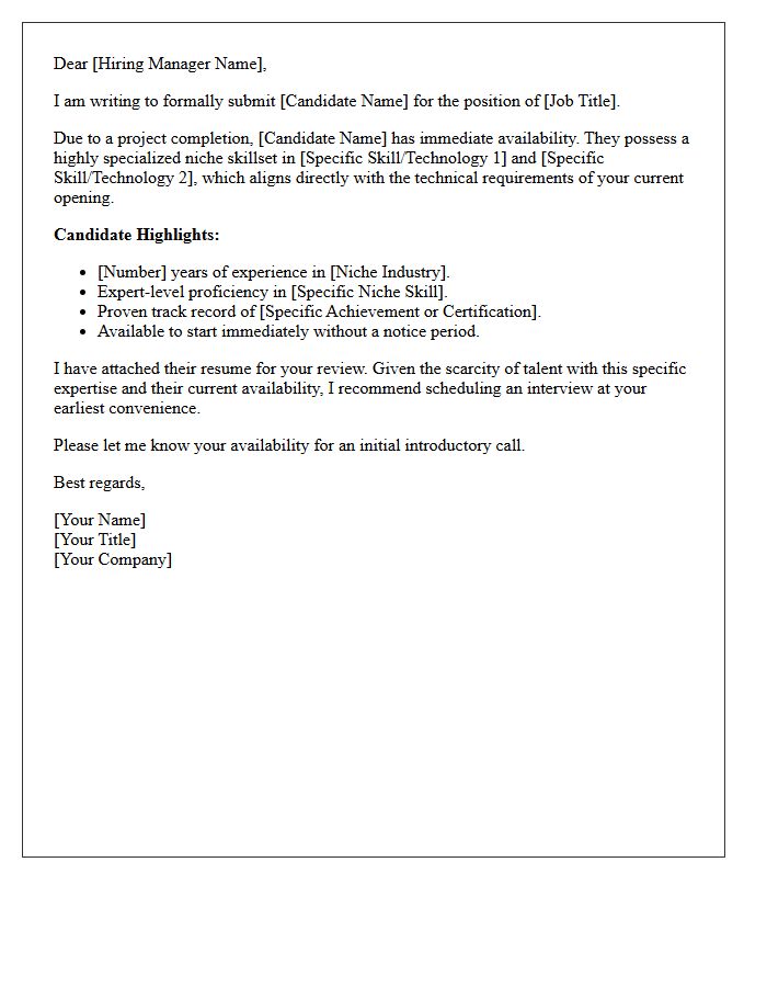 Immediate Availability Niche Skillset Candidate Submittal Letter