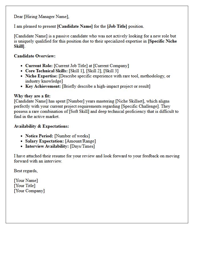 Passive Talent Niche Skillset Candidate Submittal Letter