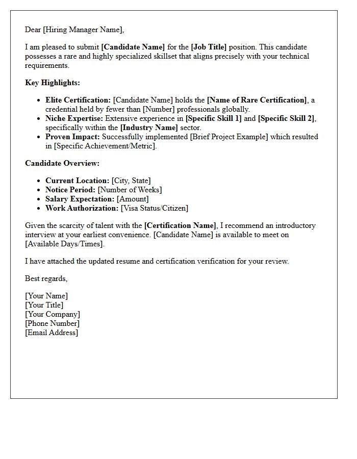 Rare Certification Niche Skillset Candidate Submittal Letter