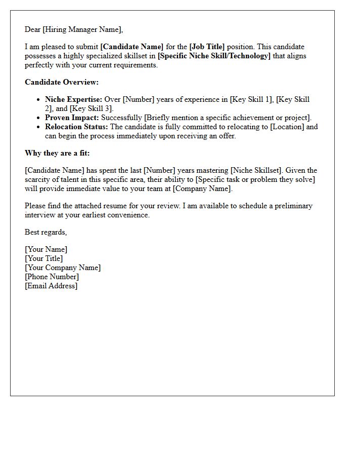 Relocation Ready Niche Skillset Candidate Submittal Letter