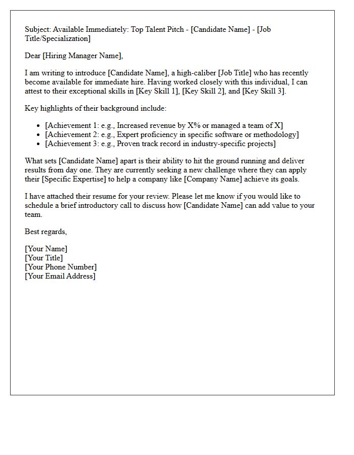 Available Immediately Top Talent Pitch Letter