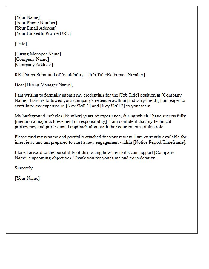 Direct Availability Recruitment Submittal Letter