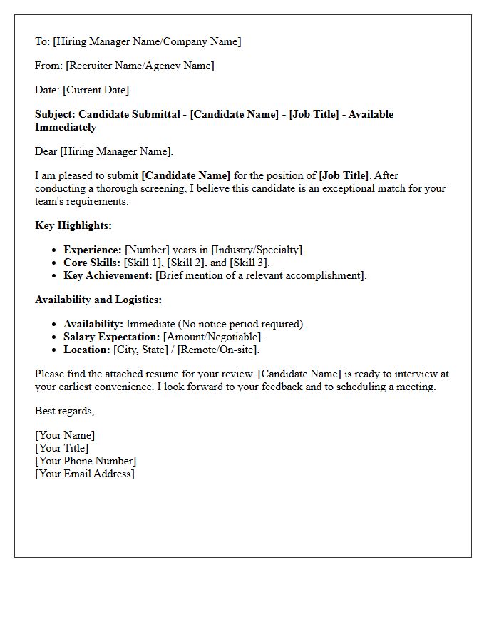 Immediate Availability Candidate Submittal Letter