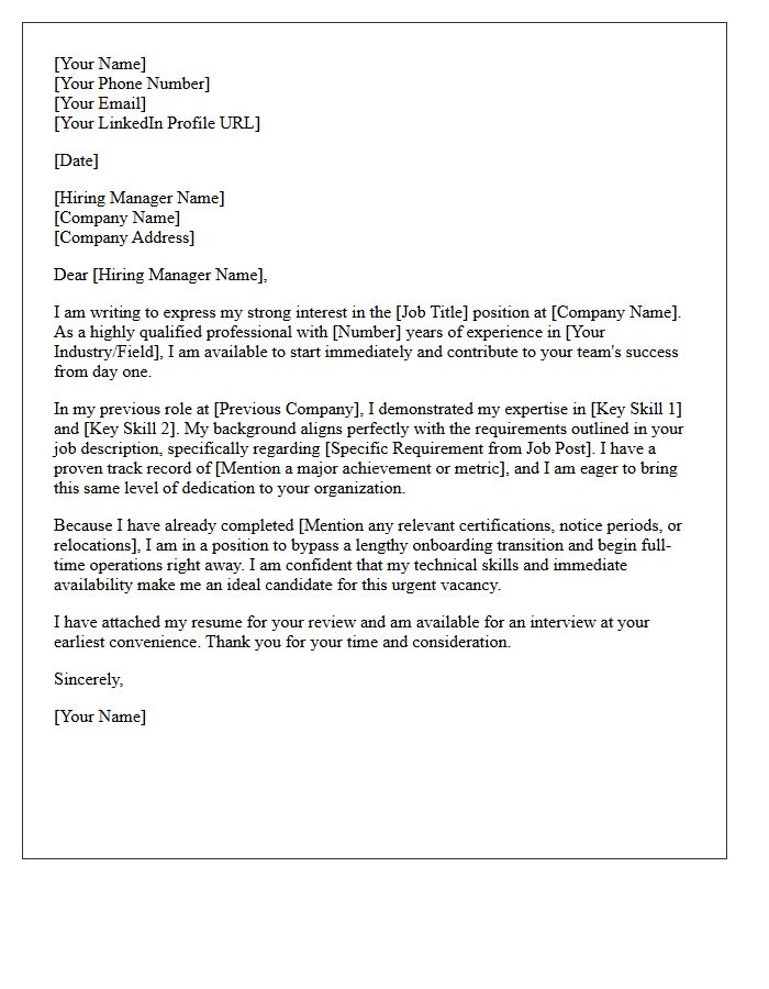 Immediate Hire Qualified Profile Cover Letter