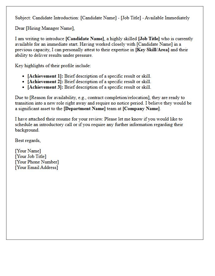 Immediate Start Talent Introduction Letter