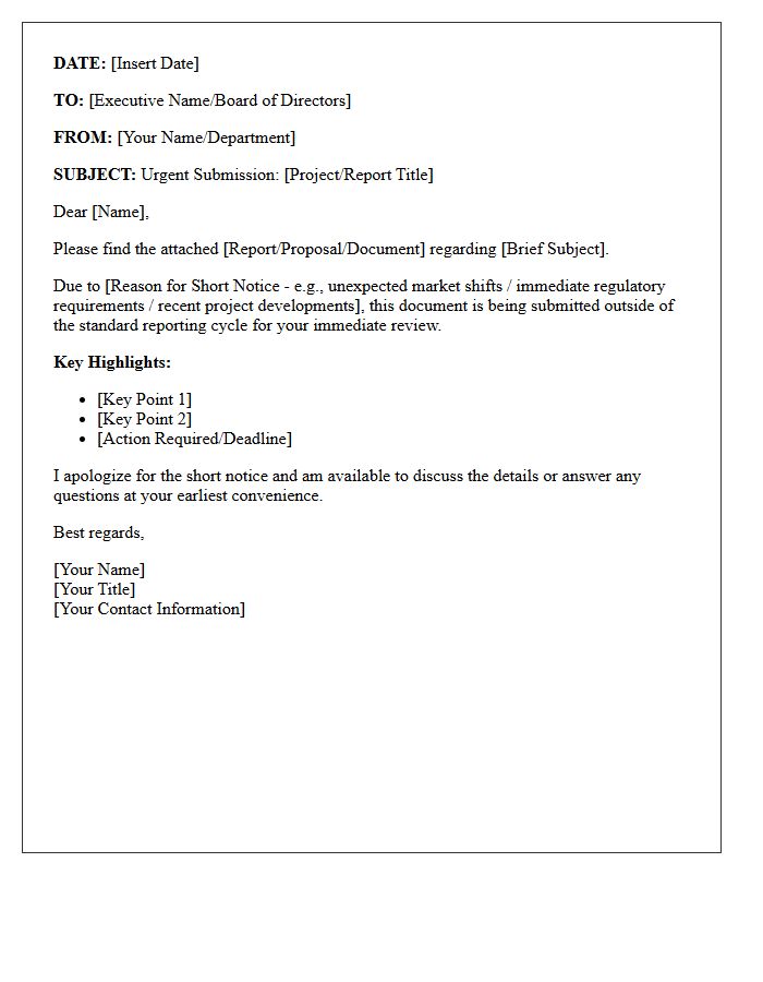 Short Notice Executive Submission Letter