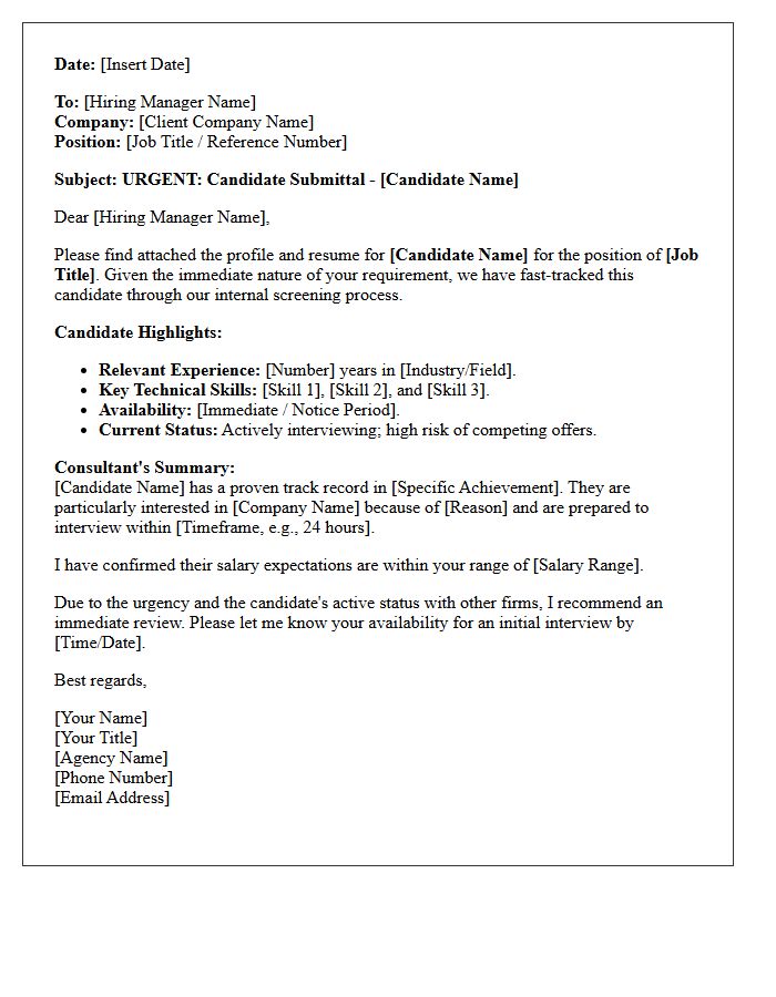 Urgent Placement Agency Submittal Letter