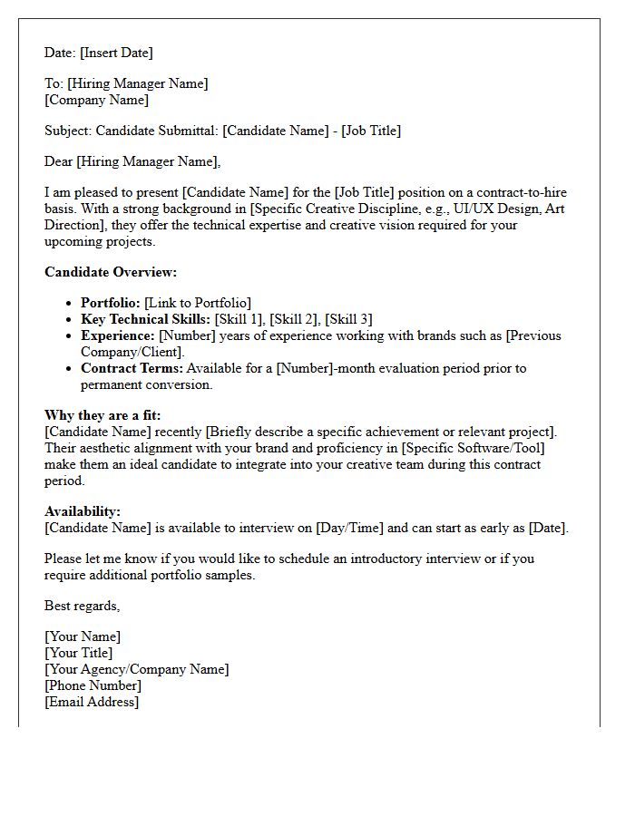 Creative and Design Contract-to-Hire Candidate Submittal Letter