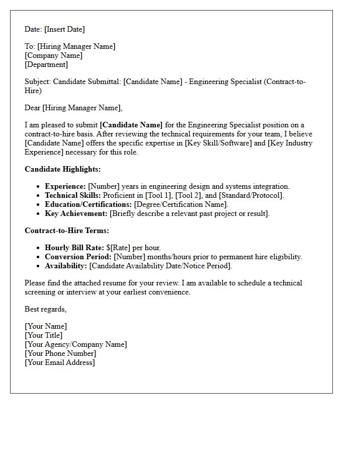 Engineering Specialist Contract-to-Hire Candidate Submittal Letter