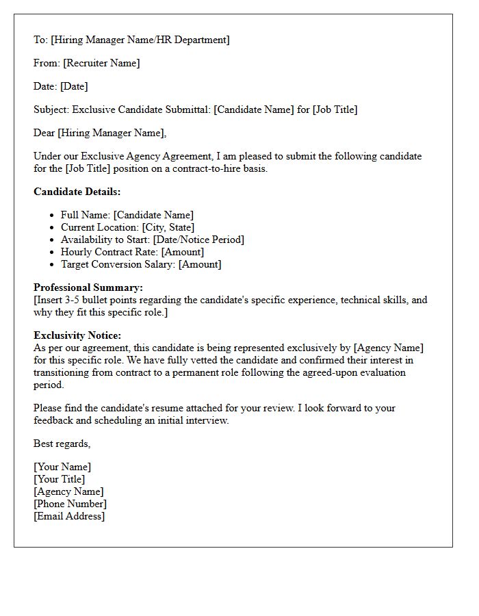 Exclusive Agency Contract-to-Hire Candidate Submittal Letter