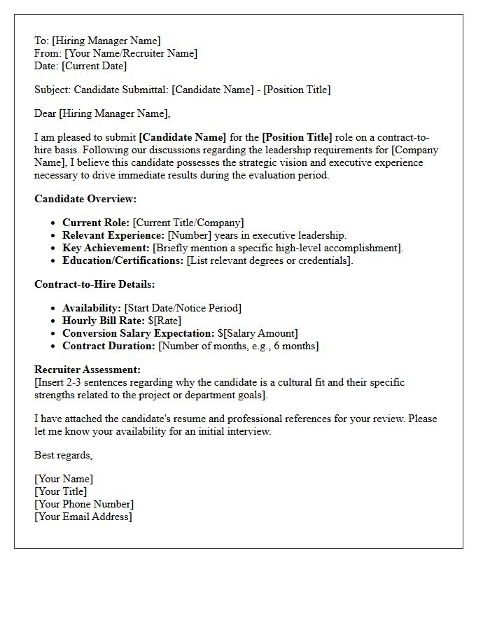Executive Leadership Contract-to-Hire Candidate Submittal Letter