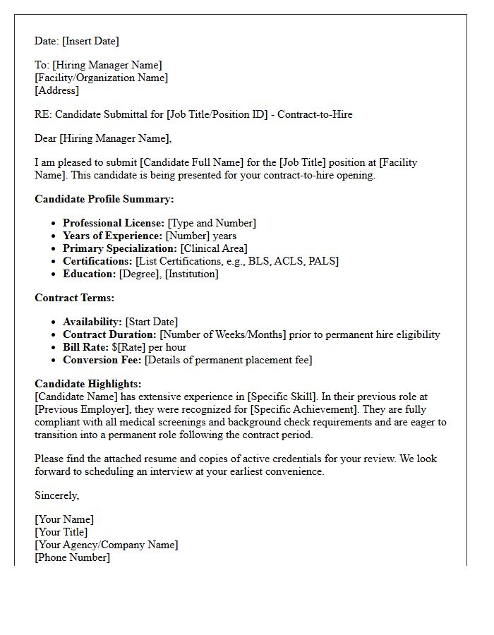 Healthcare Professional Contract-to-Hire Candidate Submittal Letter