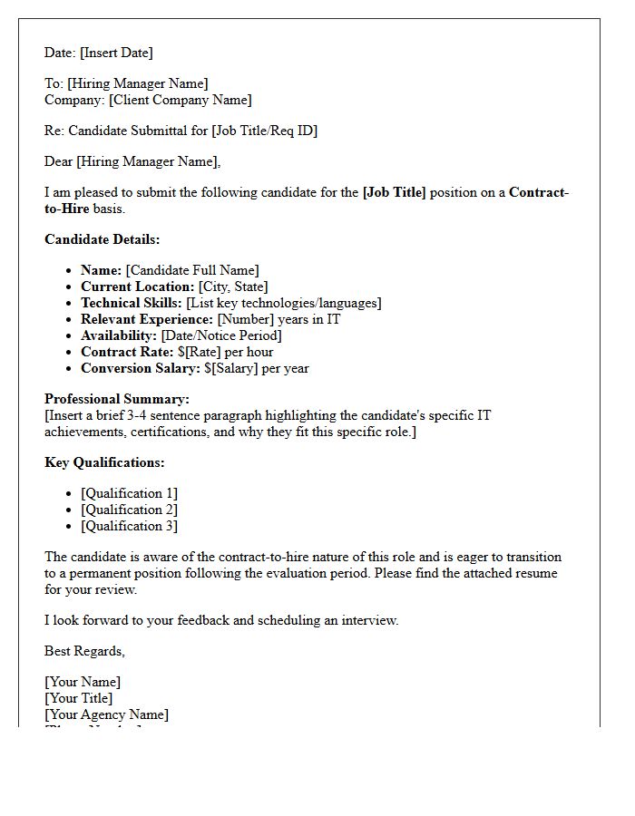 Information Technology Contract-to-Hire Candidate Submittal Letter