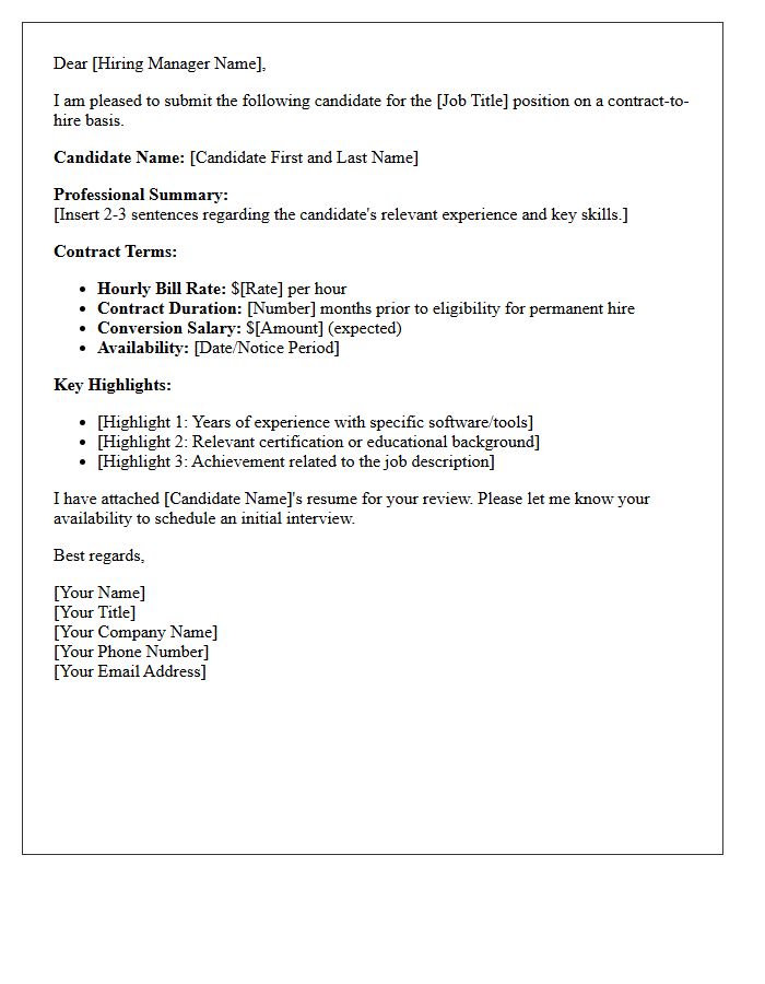 Standard Contract-to-Hire Candidate Submittal Letter