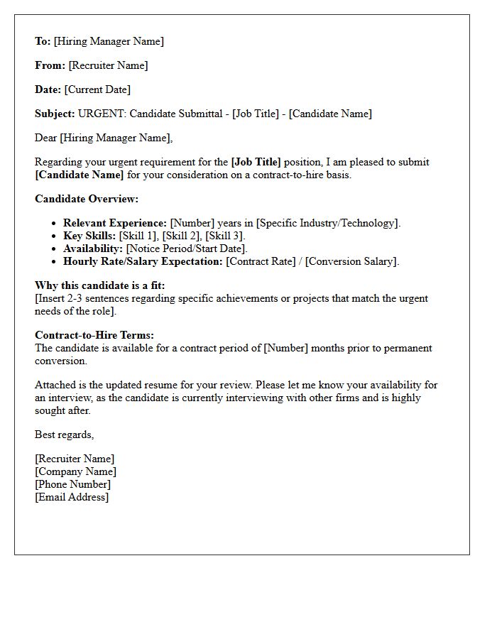 Urgent Requirement Contract-to-Hire Candidate Submittal Letter
