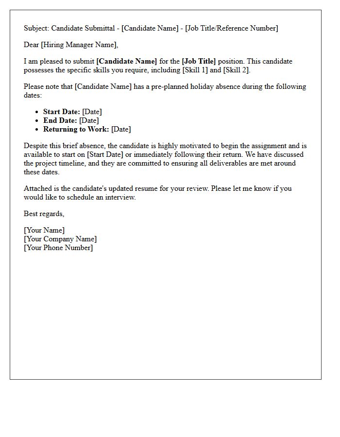 Holiday Absence Temporary Candidate Submittal Letter