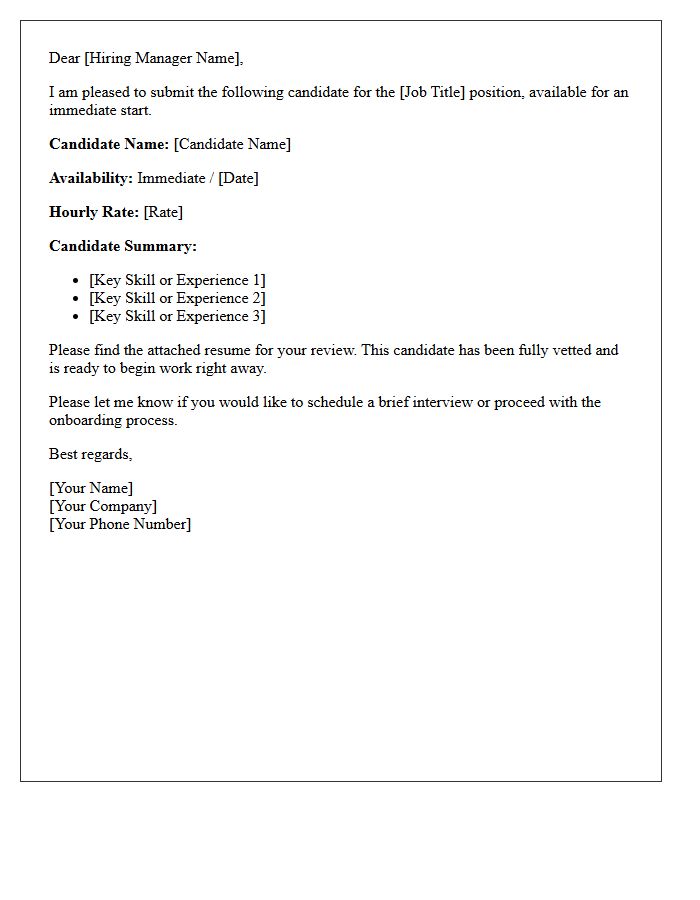 Immediate Start Temporary Candidate Submittal Letter