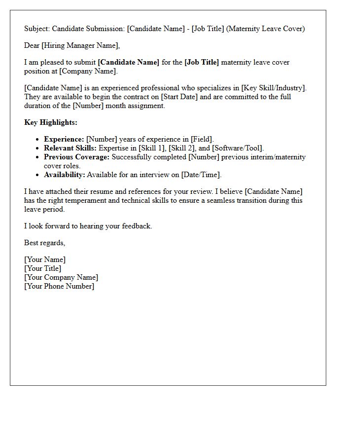 Maternity Leave Cover Temporary Candidate Submittal Letter