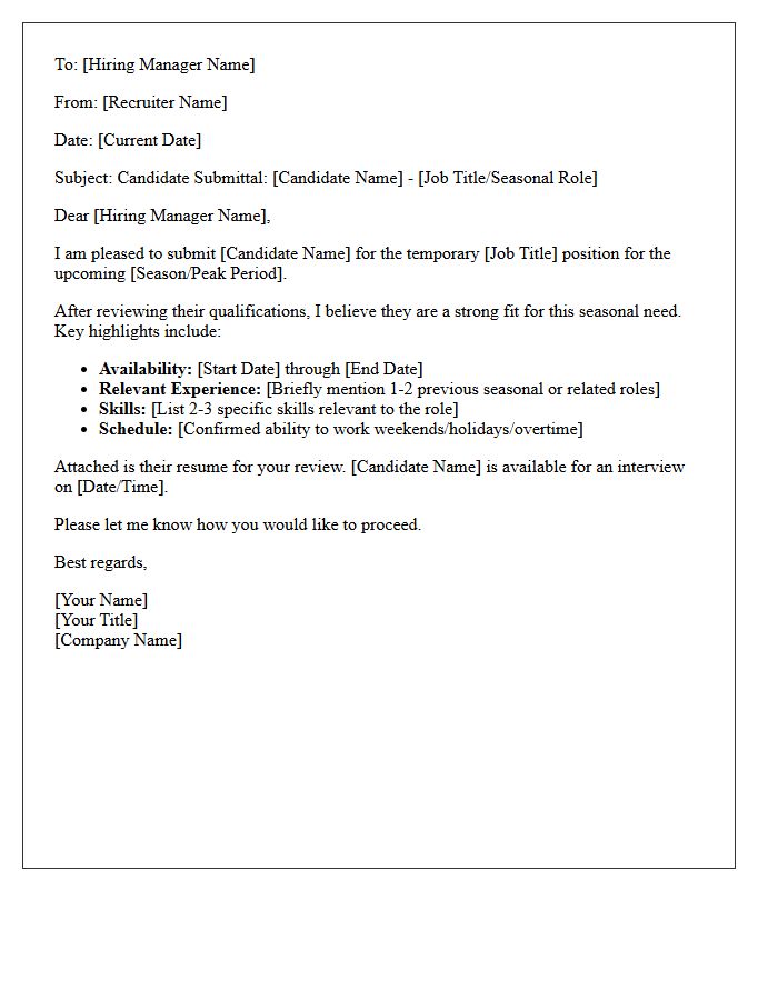 Seasonal Role Temporary Candidate Submittal Letter
