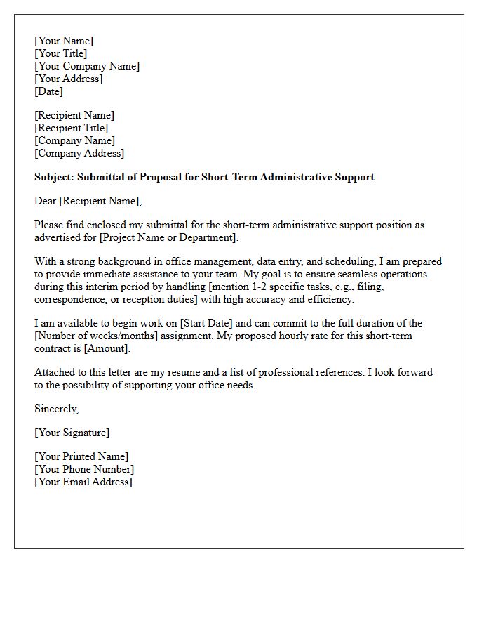 Short-Term Administrative Support Submittal Letter