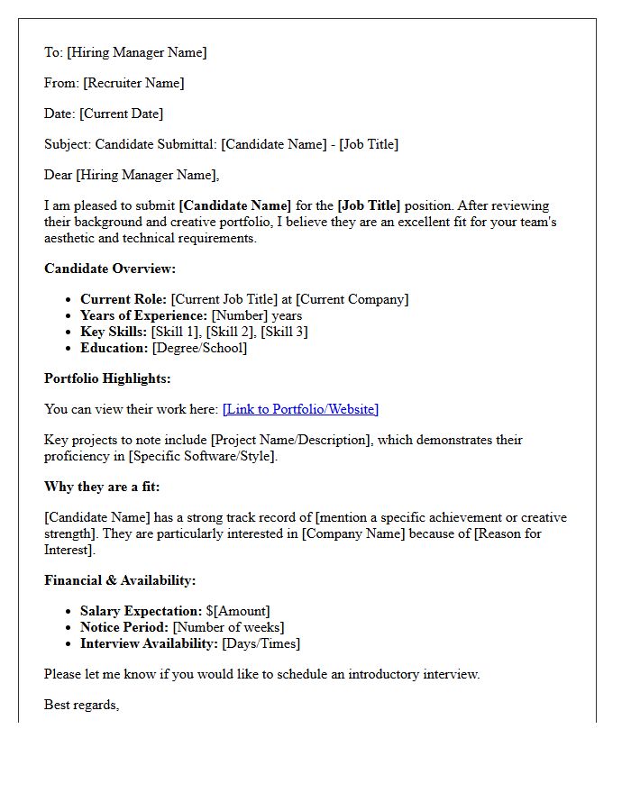 Creative Portfolio Direct Hire Candidate Submittal Letter