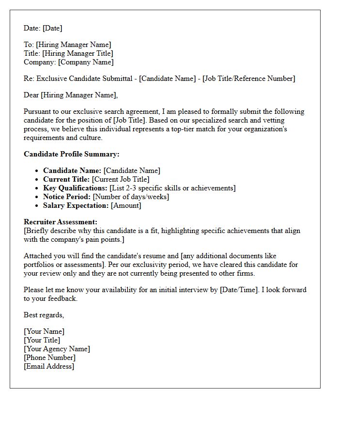 Exclusive Search Direct Hire Candidate Submittal Letter