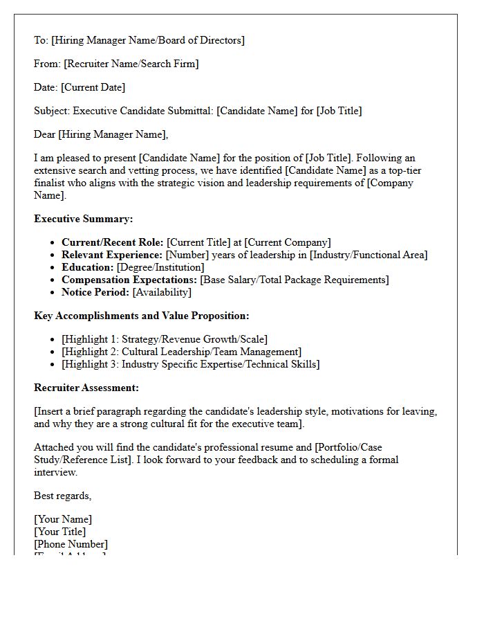 Executive Leadership Direct Hire Candidate Submittal Letter