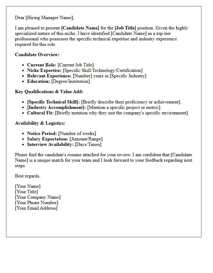 Specialized Niche Direct Hire Candidate Submittal Letter