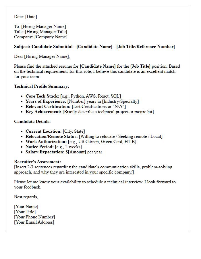 Technical Role Direct Hire Candidate Submittal Letter
