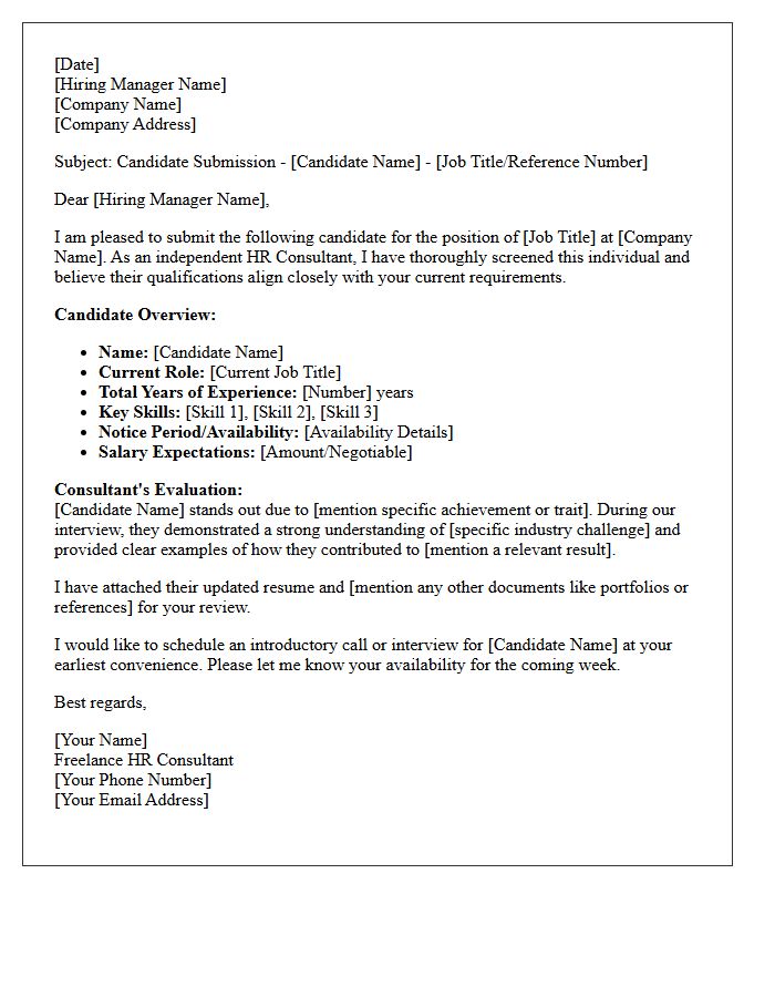 Freelance Human Resources Consultant Candidate Submittal Letter