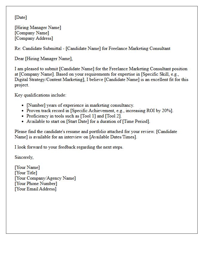 Freelance Marketing Consultant Candidate Submittal Letter