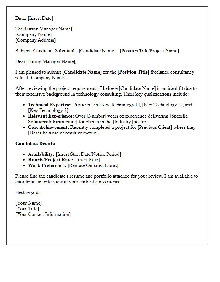 Freelance Technology Consultant Candidate Submittal Letter