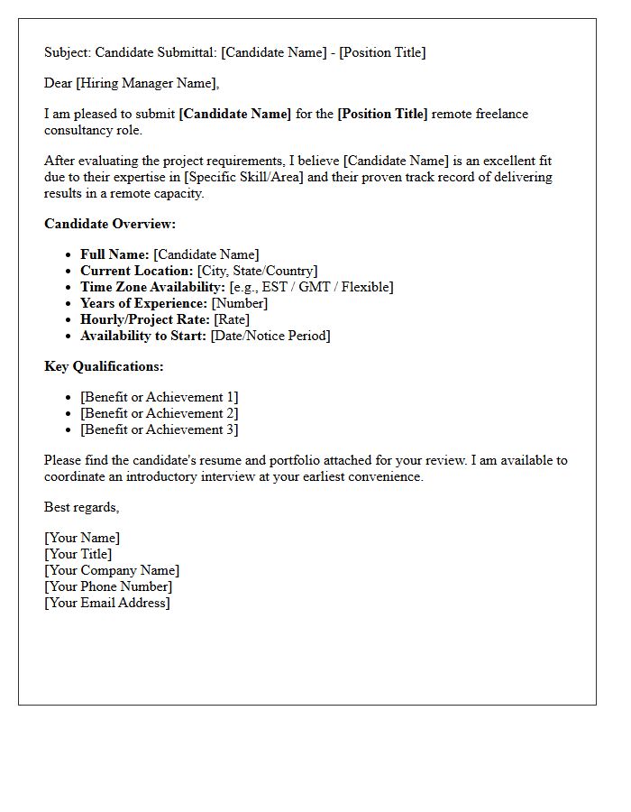 Remote Freelance Consultant Candidate Submittal Letter