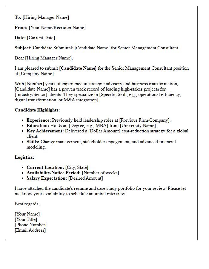 Senior Management Consultant Candidate Submittal Letter
