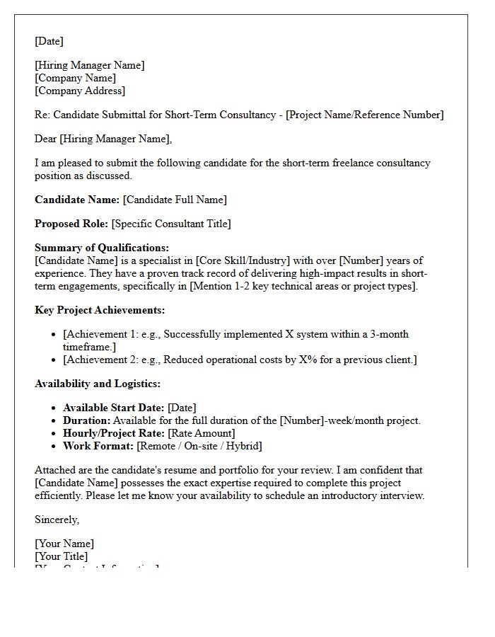 Short-Term Freelance Consultant Candidate Submittal Letter
