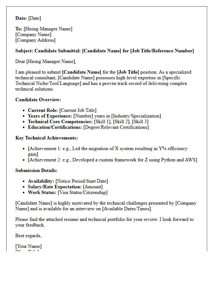 Specialized Technical Consultant Candidate Submittal Letter