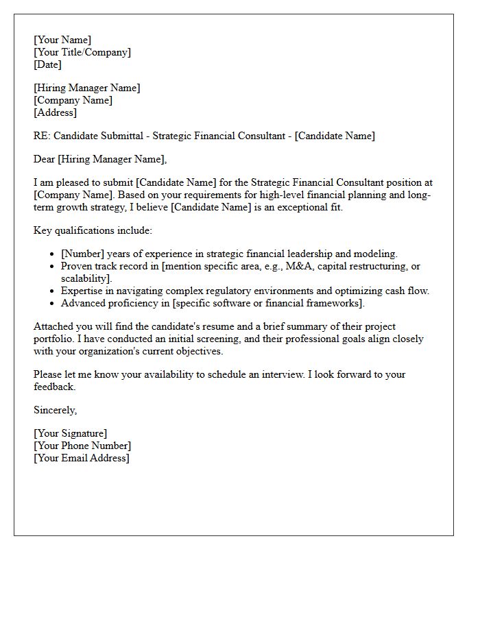 Strategic Financial Consultant Candidate Submittal Letter