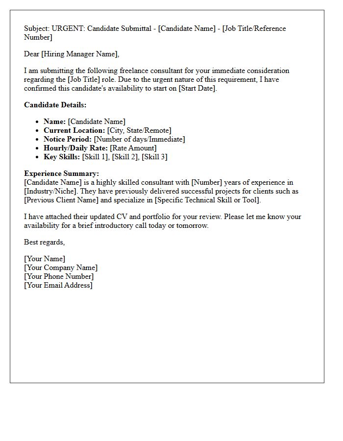 Urgent Freelance Consultant Candidate Submittal Letter