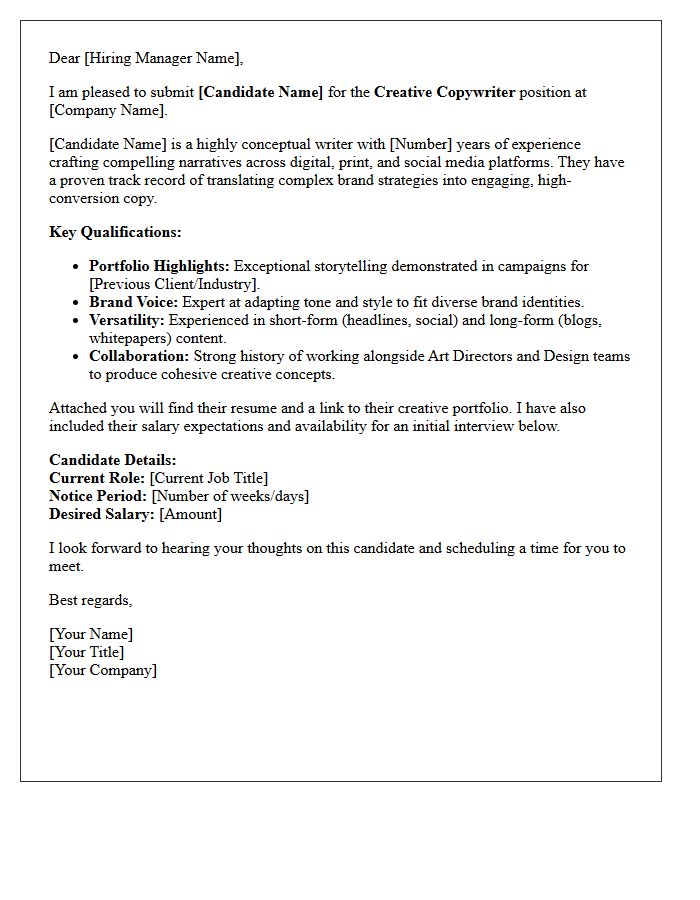 Creative Copywriter Candidate Submittal Letter