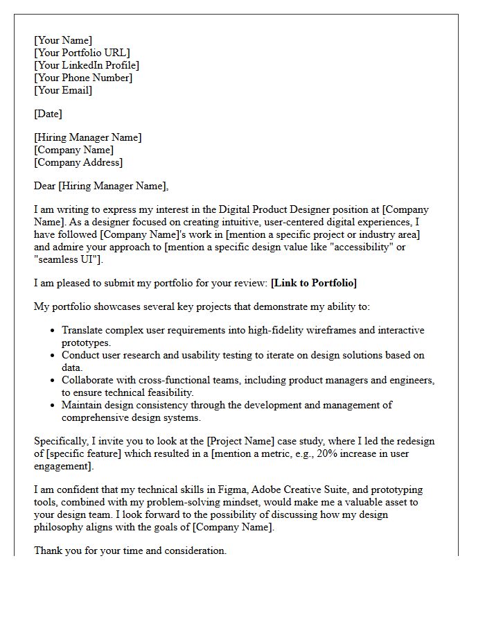 Digital Product Designer Portfolio Submittal Letter