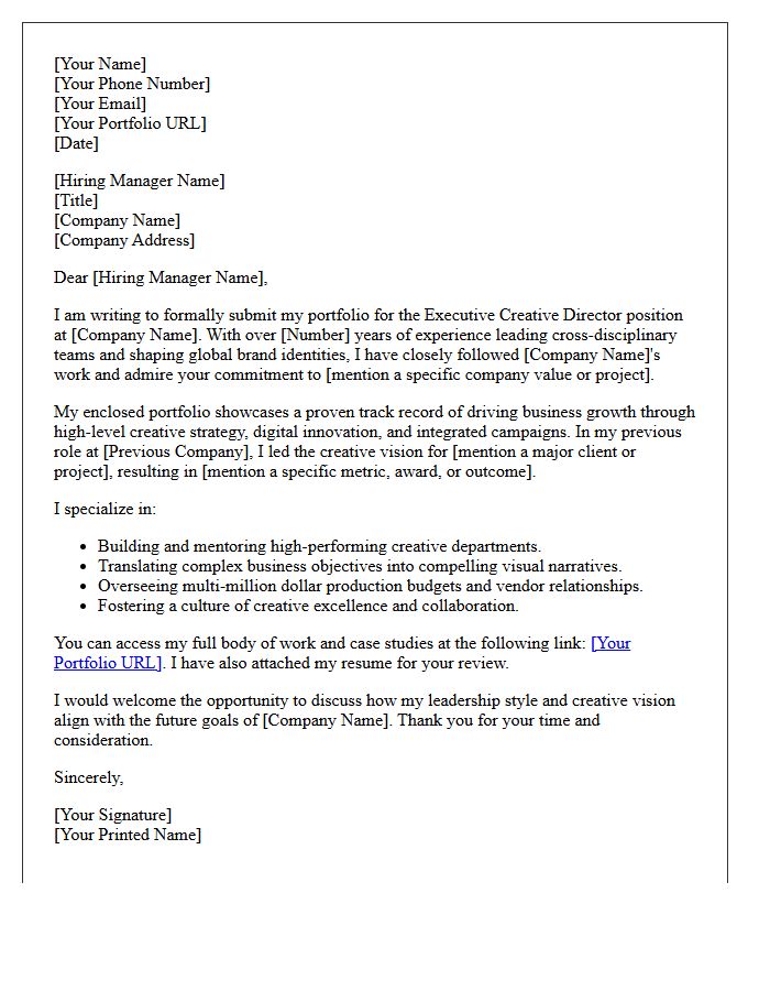 Executive Creative Director Portfolio Submittal Letter