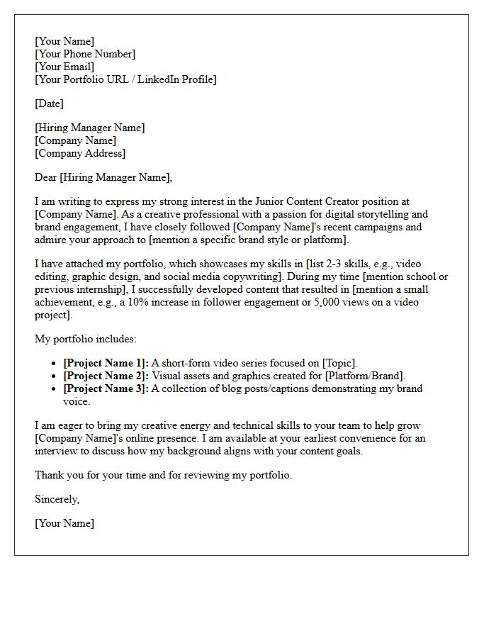 Junior Content Creator Portfolio Submittal Letter