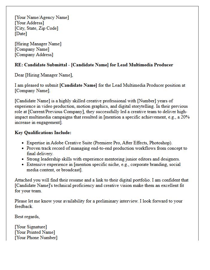 Lead Multimedia Producer Candidate Submittal Letter