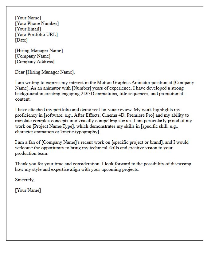 Motion Graphics Animator Portfolio Submittal Letter