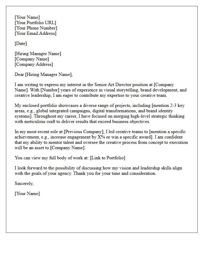 Senior Art Director Portfolio Submittal Letter