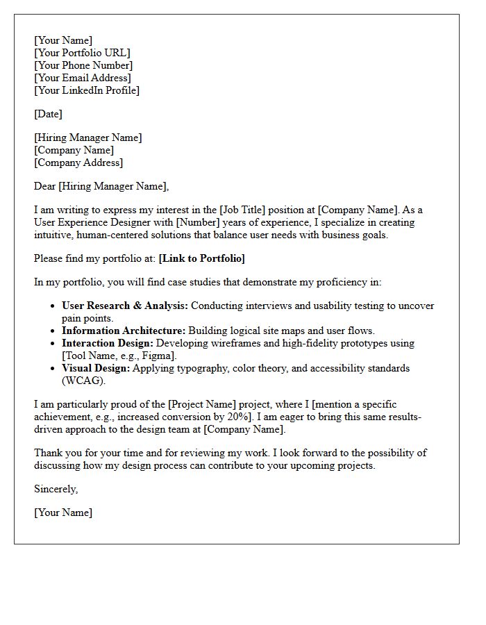 User Experience Designer Portfolio Submittal Letter