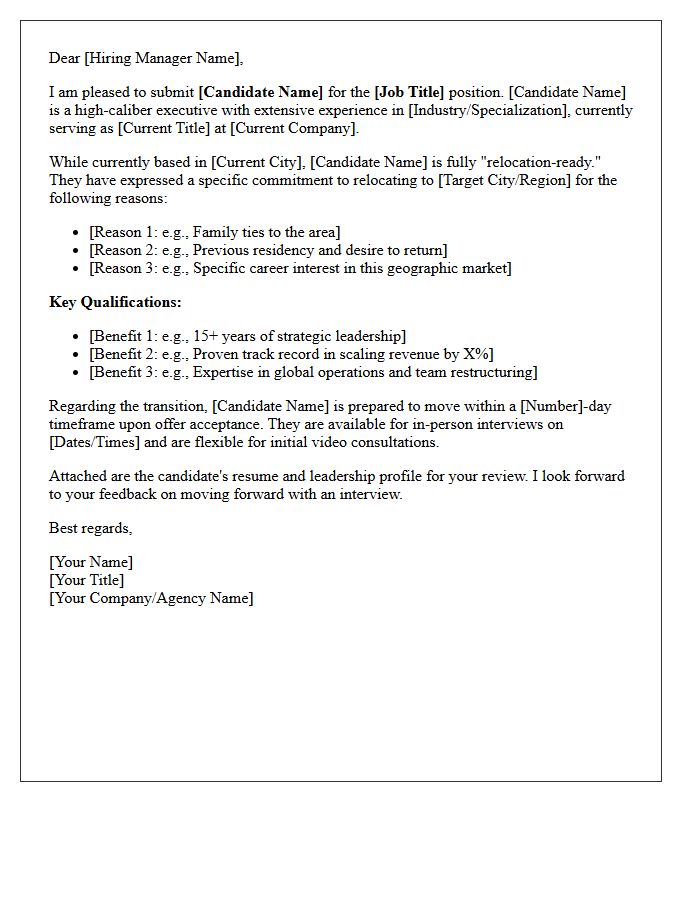 Executive Relocation-Ready Candidate Submittal Letter