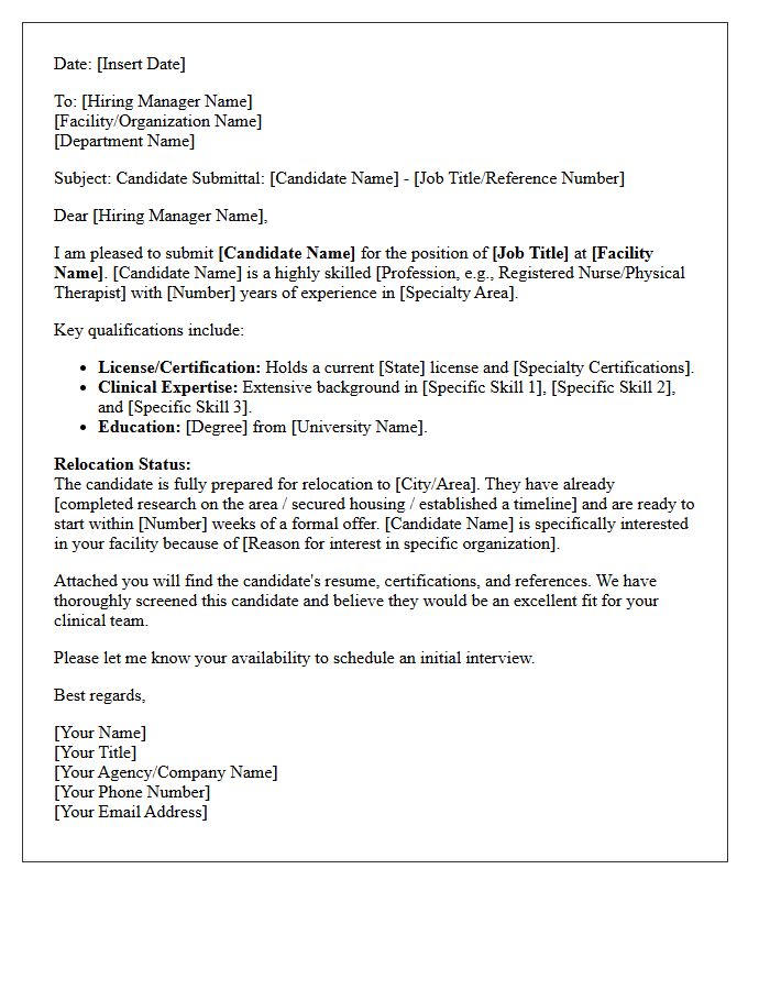 Healthcare Professional Relocation-Ready Candidate Submittal Letter