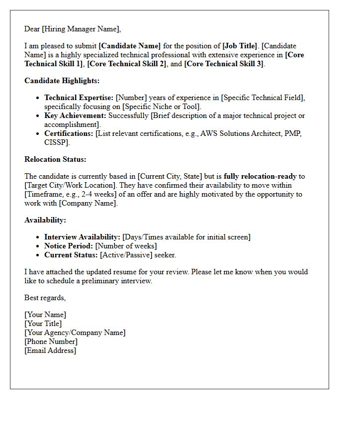 Specialized Technical Relocation-Ready Candidate Submittal Letter